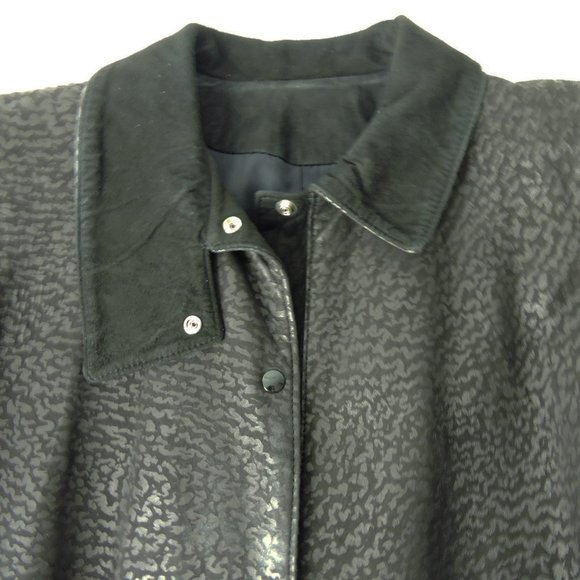 VTG 80s Black Suede Leather women's 6 Jacket big shoulders snap closure vintage - Picture 4 of 10